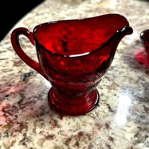 New Martinsville glass MOONDROPS Ruby Red individual footed creamer